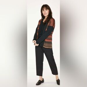 Thought Cardigan Women’s Sz 16 Organic Cotton And Wool Tribal Stripe‎ Open Front